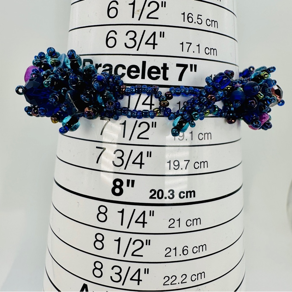 Purple and Blue Handmade Glass Bead Bracelet With Natural Stones Bead Stew 7” - Picture 9 of 9